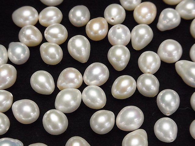 [Video] Fresh Water Pearl AA++ Loose stone Drop -Potato 8-11mm [Half Drilled Hole] White 10pcs