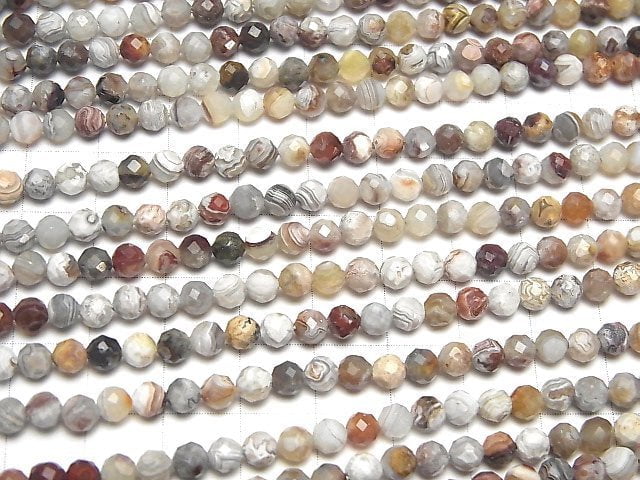 [Video]High Quality! Laguna Lace Agate Faceted Round 4mm 1strand beads (aprx.15inch/36cm)