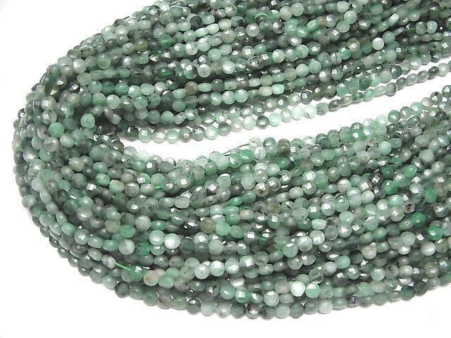 [Video]High Quality! Brazil Emerald AA+ Faceted Coin 4x4x2mm half or 1strand beads (aprx.15inch/36cm)