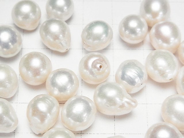 [Video] Fresh Water Pearl AA+ Loose stone Potato-Drop 10-13mm [Half Drilled Hole ] White 3pcs