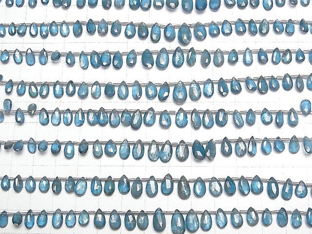 [Video] Indigo Blue Kyanite AA++ Pear shape Faceted Briolette [Light Color] 1strand beads (aprx.7inch/18cm)