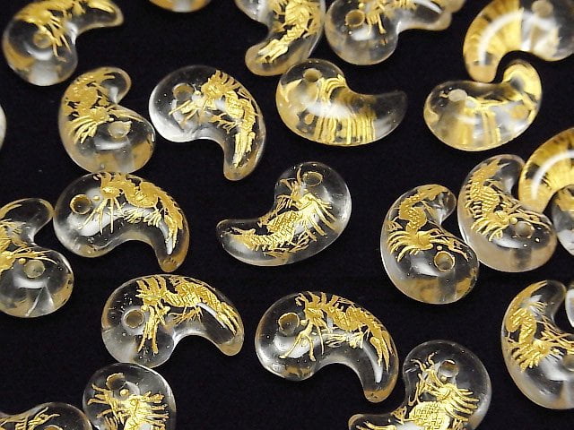 [Video]Golden! Dragon (Four Divine Beasts ) Carved! Crystal Comma Shaped Bead 20x13mm 1pc