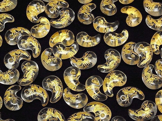 [Video]Golden! Dragon (Four Divine Beasts ) Carved! Crystal Comma Shaped Bead 20x13mm 1pc