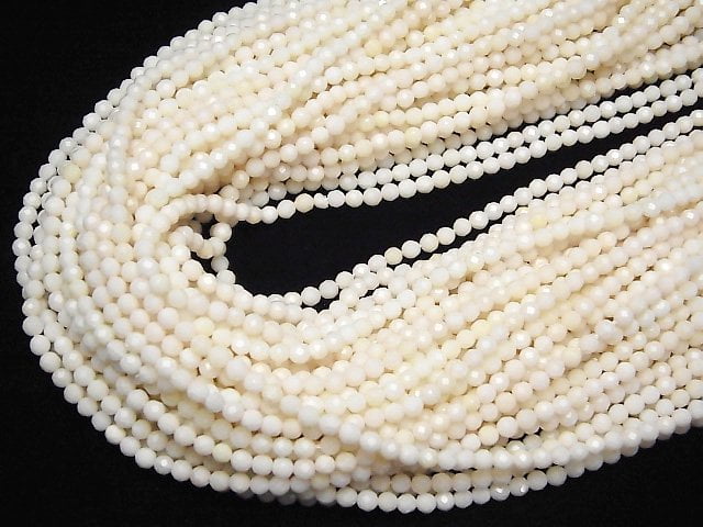 [Video]High Quality! White Coral Faceted Round 3mm 1strand beads (aprx.15inch/36cm)