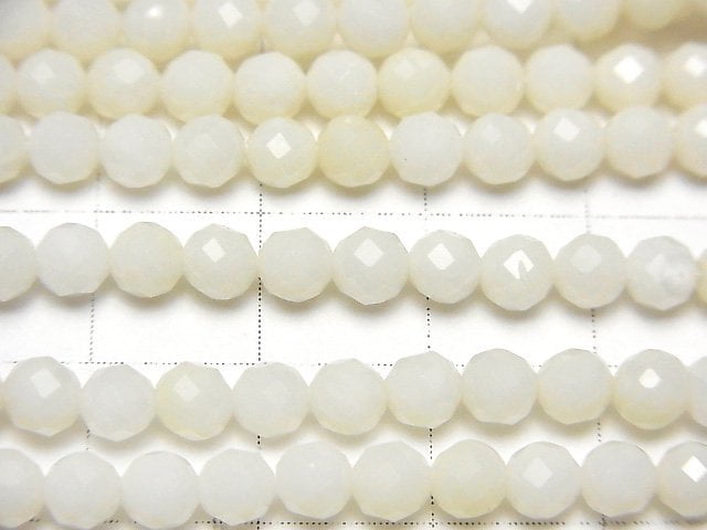[Video]High Quality! White Coral Faceted Round 4mm 1strand beads (aprx.15inch/37cm)