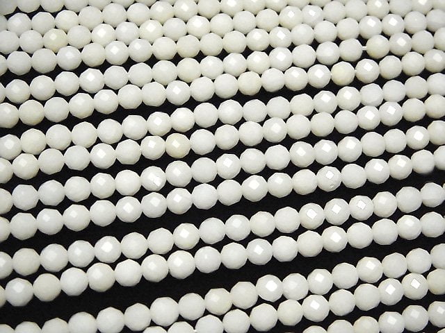 [Video]High Quality! White Coral Faceted Round 4mm 1strand beads (aprx.15inch/37cm)