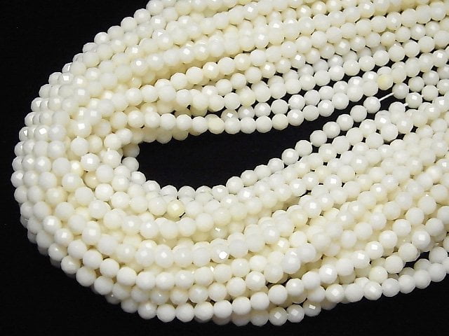 [Video]High Quality! White Coral Faceted Round 4mm 1strand beads (aprx.15inch/37cm)