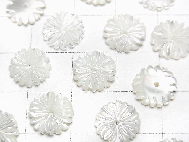 [Video]Mother of Pearl MOP White Flower (Marguerite) 10mm Central hole 4pcs