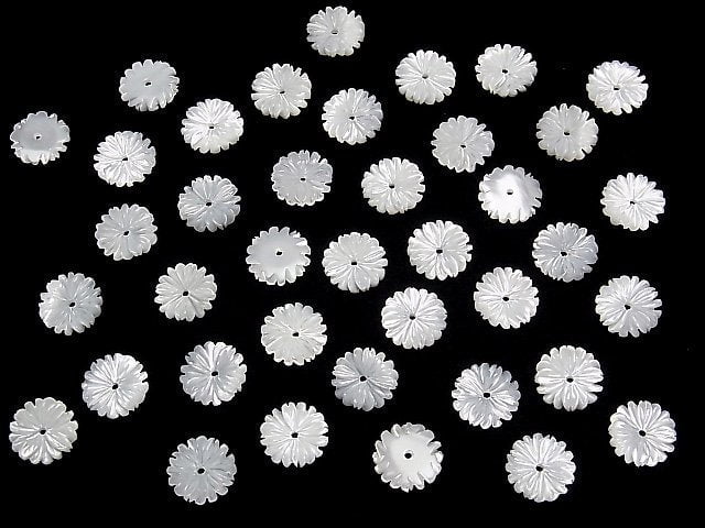 [Video]Mother of Pearl MOP White Flower (Marguerite) 10mm Central hole 4pcs