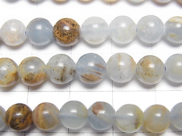 [Video]Base Rock included Natural Blue Calcite Round 6-7mm 1strand (aprx.15inch/37cm)