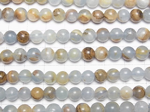 [Video]Base Rock included Natural Blue Calcite Round 6-7mm 1strand (aprx.15inch/37cm)