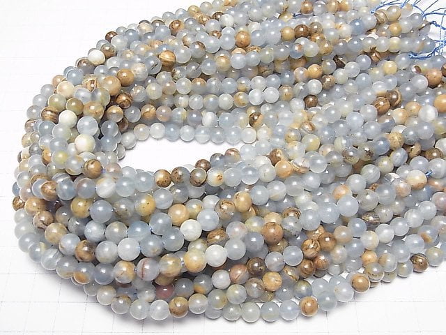 [Video]Base Rock included Natural Blue Calcite Round 6-7mm 1strand (aprx.15inch/37cm)