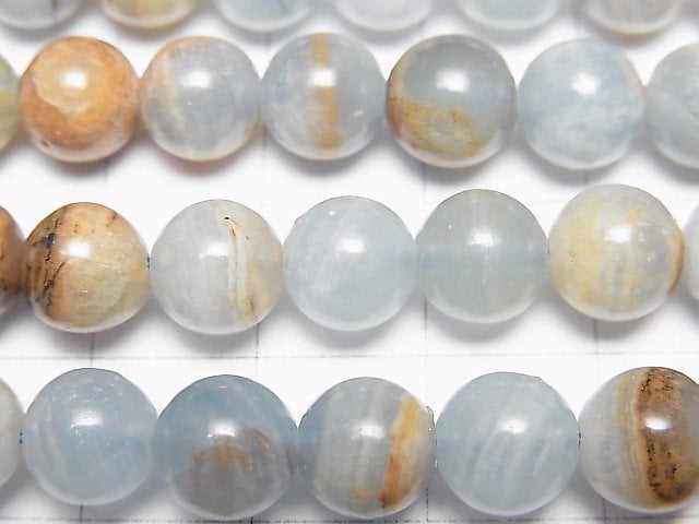 [Video] Base Rock included Natural Blue Calcite Round 8mm half or 1strand (aprx.15inch/38cm)