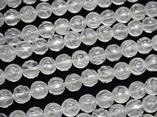 [Video] Milky Quartz AAA Round Rose Cut 8mm half or 1strand (aprx.14inch/34cm)