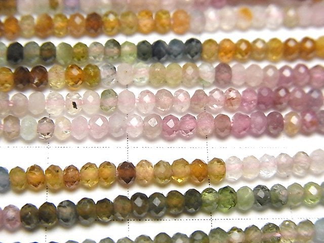 [Video]High Quality! Multi-colorTourmaline AA++ Faceted Button Rondelle 2.5x2.5x2mm 1strand (aprx.15inch/36cm)