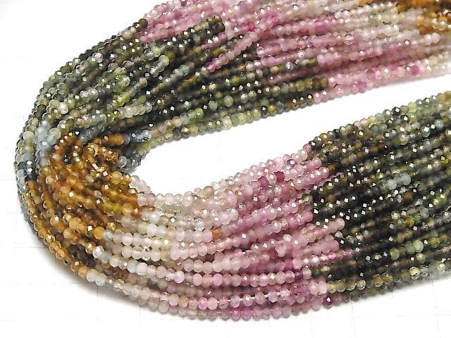 [Video]High Quality! Multi-colorTourmaline AA++ Faceted Button Roundel 2.5x2.5x2mm 1strand (aprx.15inch/36cm)