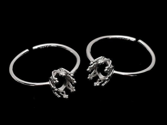 [Video] Silver925 Crown Ring Frame (Prong Setting) Oval 6x4mm Rhodium Plated One Size Fits All 1pc