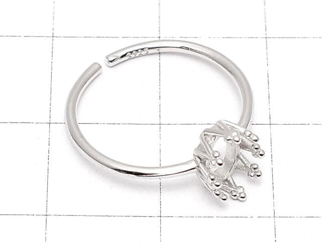 [Video] Silver925 Crown Ring Frame (Prong Setting) Oval 6x4mm Rhodium Plated One Size Fits All 1pc