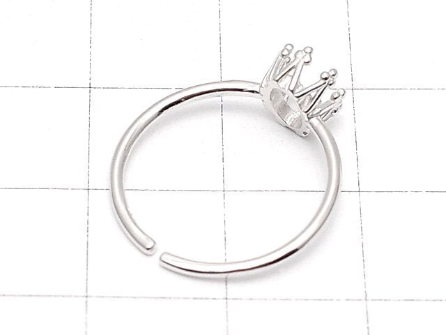 [Video]Silver925 Crown Ring Frame (Prong Setting) Oval 6x4mm Rhodium Plated Free Size 1pc