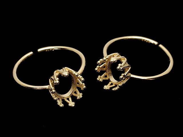 [Video] Silver925 Crown Ring Frame (Prong Setting) Oval 8x6mm 18KGP Free Size 1pc