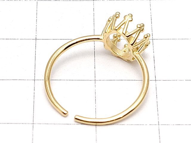 [Video]Silver925 Crown Ring Frame (Prong Setting) Oval 8x6mm 18KGP Free Size 1pc