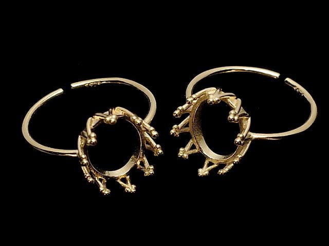 [Video] Silver925 Crown Ring Frame (Prong Setting) Oval 10x8mm 18KGP Free Size 1pc