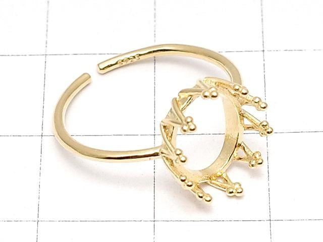 [Video] Silver925 Crown Ring Frame (Prong Setting) Oval 10x8mm 18KGP Free Size 1pc