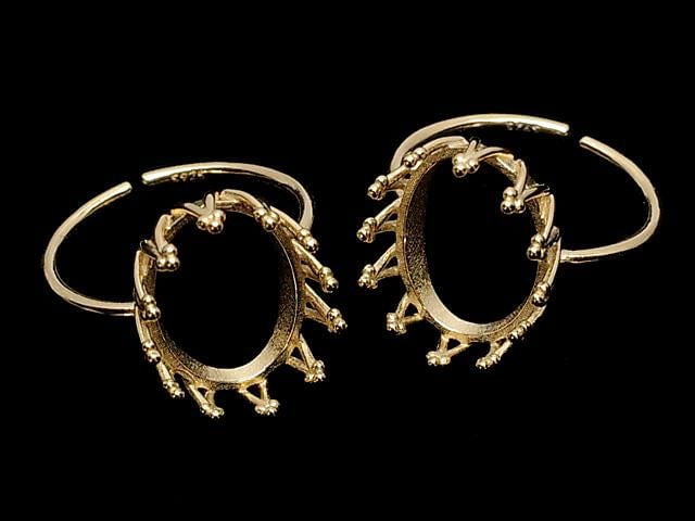 [Video] Silver925 Crown Ring Frame (Prong Setting) Oval 14x10mm 18KGP Free Size 1pc