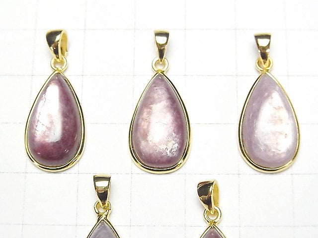 [Video]Lepidolite AAA Pear shape 15x10mm Pendant 18KGP 1pc