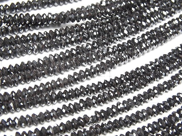 [Video]High Quality! Hematite Faceted Button Roundel 4x4x1.5mm 1strand (aprx.15inch/38cm)