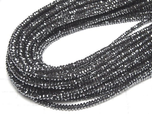 [Video]High Quality! Hematite Faceted Button Roundel 4x4x1.5mm 1strand (aprx.15inch/38cm)