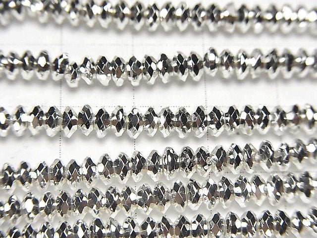 [Video]High Quality! Hematite Faceted Button Roundel 4x4x2mm Silver Coating 1strand beads (aprx.15inch/38cm)