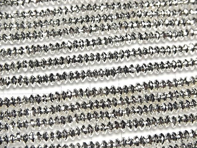 [Video] High Quality! Hematite Faceted Button Rondelle 4x4x1.5mm Silver Coated 1-Strand Bead (approx. 15inch/38cm)