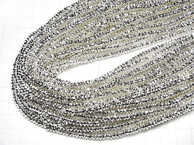 [Video]High Quality! Hematite Faceted Button Roundel 4x4x2mm Silver Coating 1strand beads (aprx.15inch/38cm)