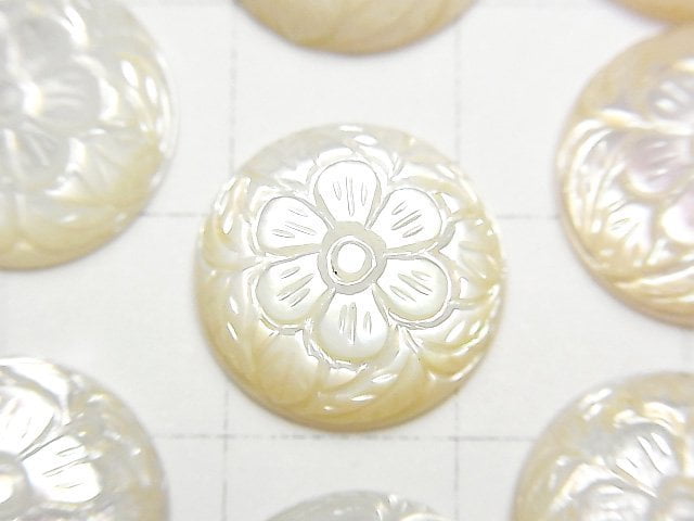 [Video]Mother of Pearl MOP Carved Round Cabochon 14x14mm 1pc