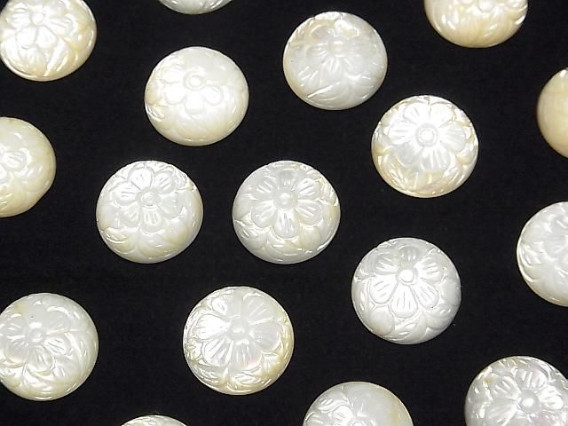 [Video] High-quality white shell carved round cabochon 14x14mm 1pc