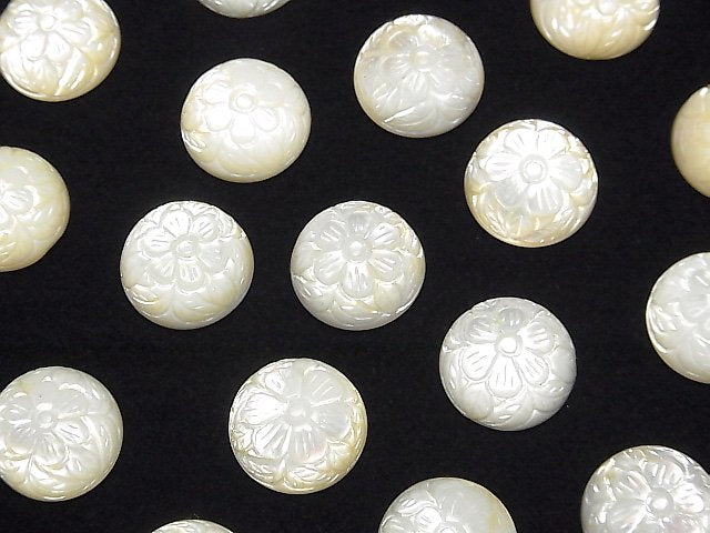 [Video]Mother of Pearl MOP Carved Round Cabochon 14x14mm 1pc