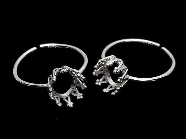 [Video] Silver925 Crown Ring Frame (Prong Setting) Oval 8x6mm Rhodium Plated Free Size 1pc