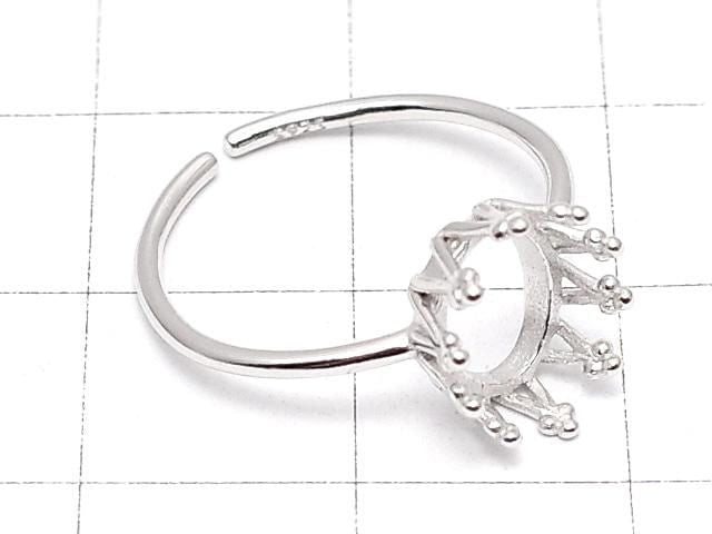 [Video] Silver925 Crown Ring Frame (Prong Setting) Oval 8x6mm Rhodium Plated Free Size 1pc