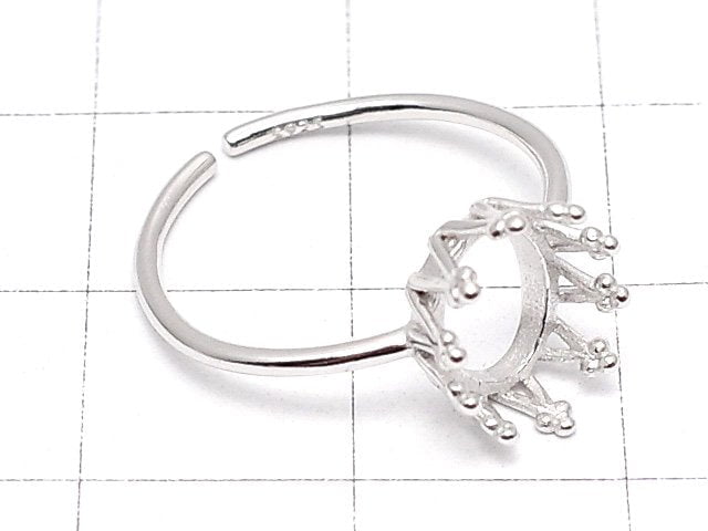 [Video]Silver925 Crown Ring Frame (Prong Setting) Oval 8x6mm Rhodium Plated Free Size 1pc