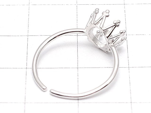 [Video]Silver925 Crown Ring Frame (Prong Setting) Oval 8x6mm Rhodium Plated Free Size 1pc