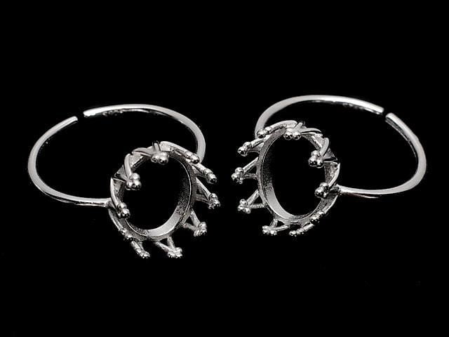 [Video] Silver925 Crown Ring Frame (Prong Setting) Oval 10x8mm Rhodium Plated One Size Fits All 1pc