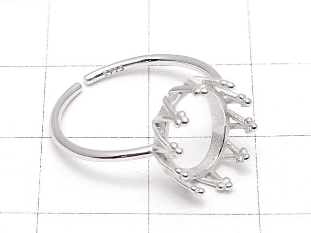 [Video]Silver925 Crown Ring Frame (Prong Setting) Oval 10x8mm Rhodium Plated Free Size 1pc