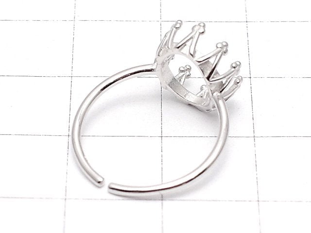 [Video]Silver925 Crown Ring Frame (Prong Setting) Oval 10x8mm Rhodium Plated Free Size 1pc