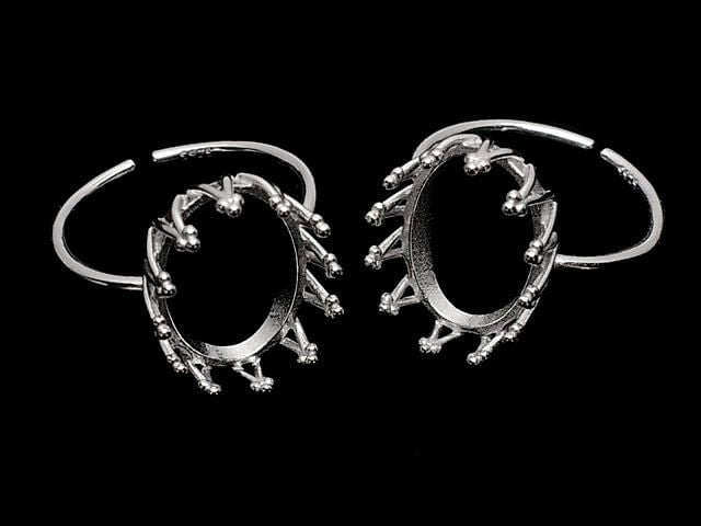 [Video] Silver925 Crown Ring Frame (Prong Setting) Oval 14x10mm Rhodium Plated One Size Fits All 1pc