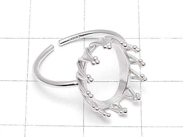 [Video] Silver925 Crown Ring Frame (Prong Setting) Oval 14x10mm Rhodium Plated One Size Fits All 1pc