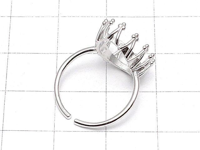 [Video]Silver925 Crown Ring Frame (Prong Setting) Oval 14x10mm Rhodium Plated Free Size 1pc