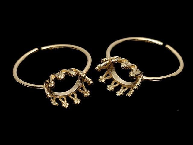 [Video] Silver925 Crown Ring Frame (Prong Setting) Horizontal Oval 8x6mm 18KGP Free Size 1pc