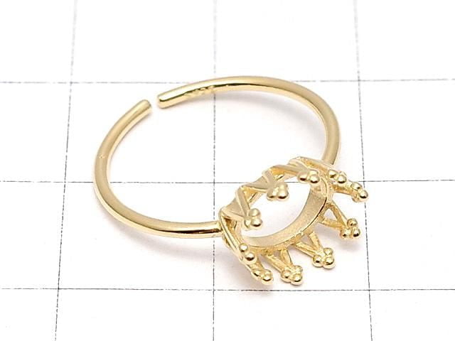 [Video] Silver925 Crown Ring Frame (Prong Setting) Horizontal Oval 8x6mm 18KGP Free Size 1pc