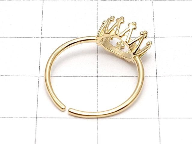 [Video] Silver925 Crown Ring Frame (Prong Setting) Horizontal Oval 8x6mm 18KGP Free Size 1pc